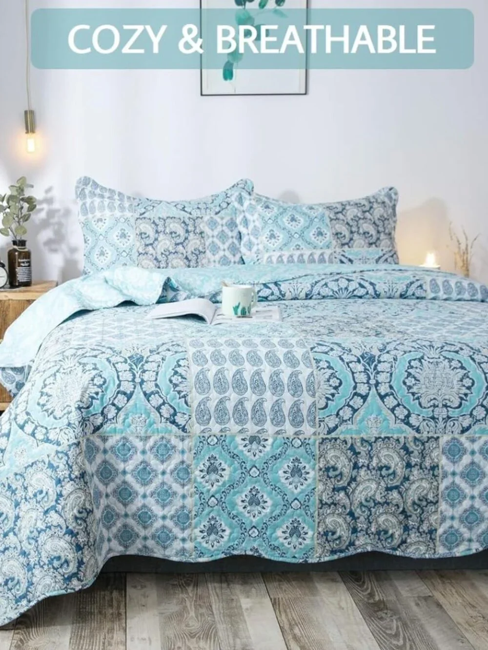 Twin Blue and Teal Microfiber Quilt Set